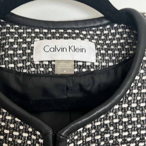 Calvin Klein Long Line Tweed Jacket with faux leather trim - Picture 6 of 8